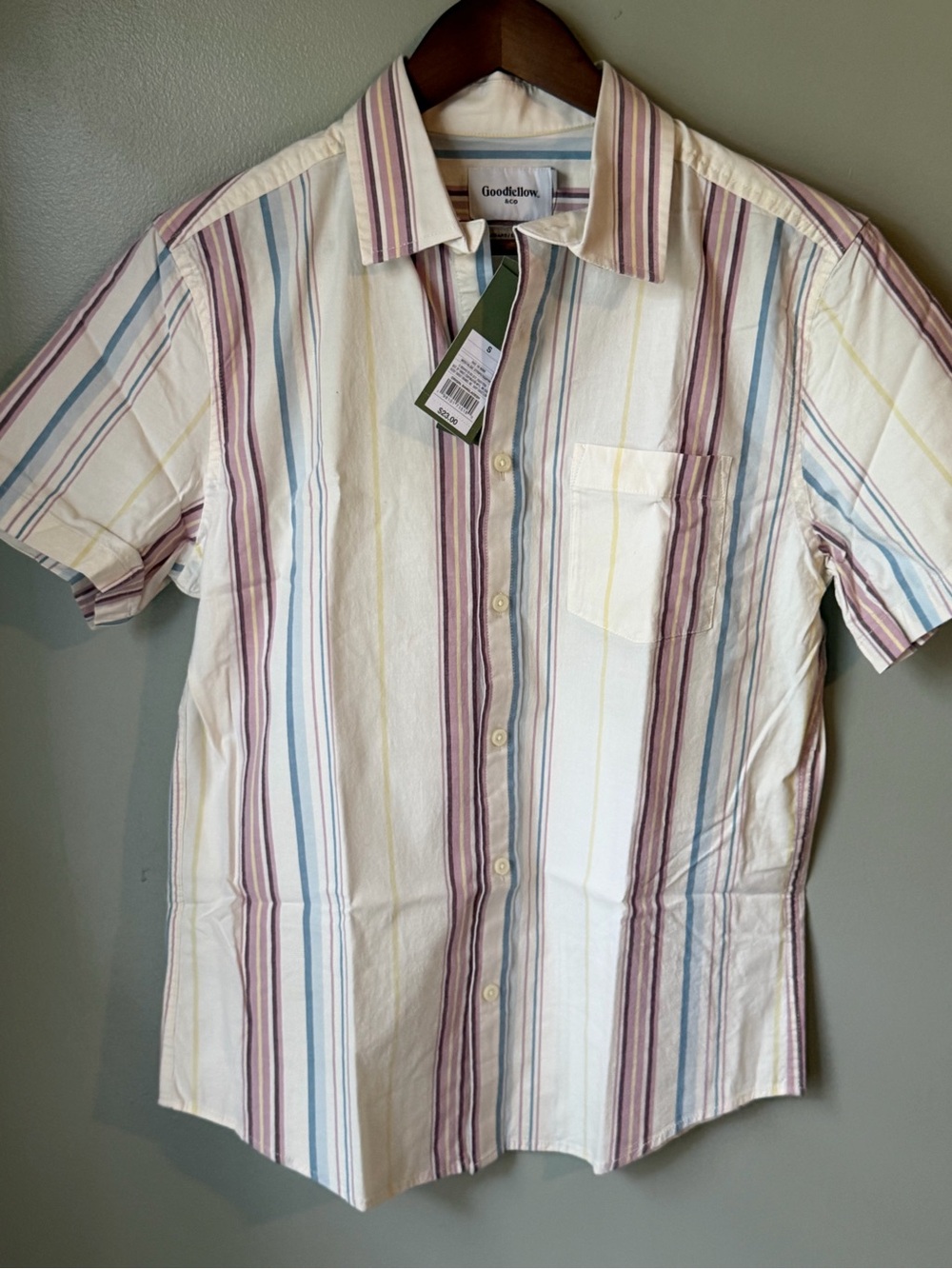 Goodfellow & Co Men's Short-Sleeve Striped Button-Up Shirt - White/Purple/Blue